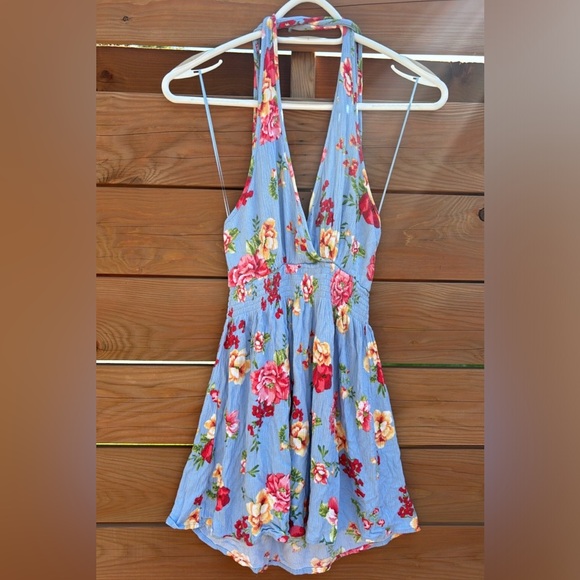 Summer dress, size small, blue with floral pattern. - Picture 1 of 6